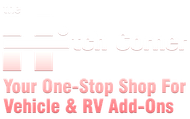 A logo for a one stop shop for vehicle and rv add-ons.