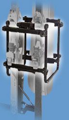 A picture of a bottle holder attached to a pole.