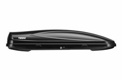 A black roof box on a white background.