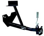 A black tow bar with a hook attached to it on a white background.