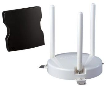 A white stool with three legs and a black cushion