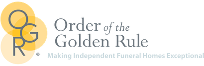 Logo for Order of the Golden Rule with gold and gray letters and the tagline “Making Independent Funeral Homes Exceptional”