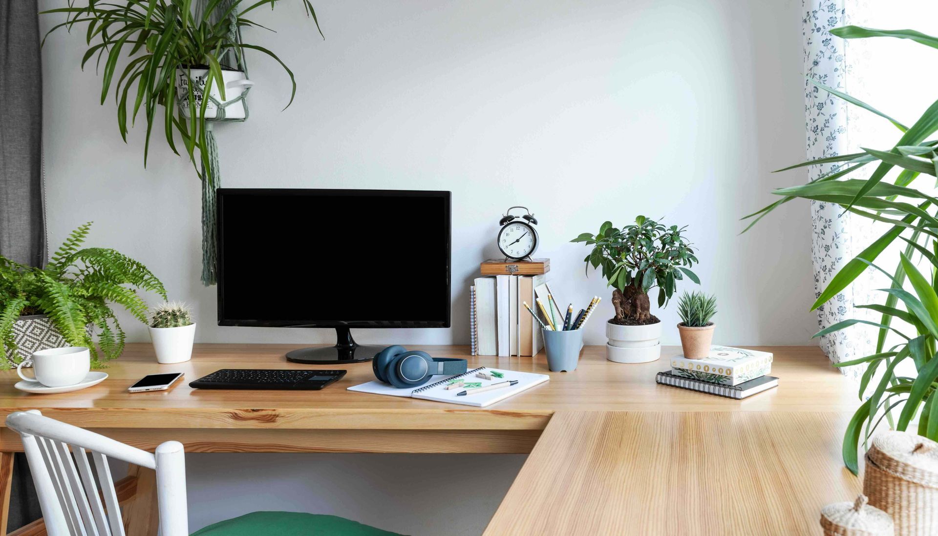 A desktop computer in a home office