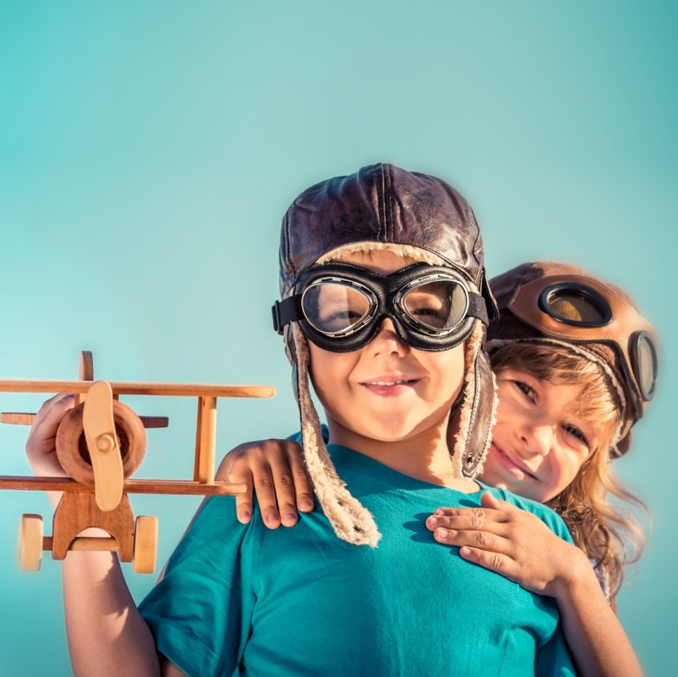 Kids with toy plane