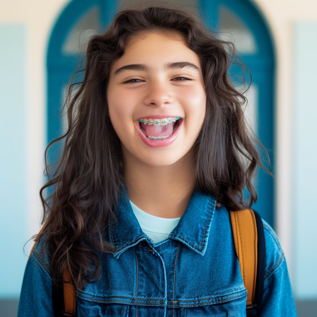 teenage girl with her eye closed, smiling