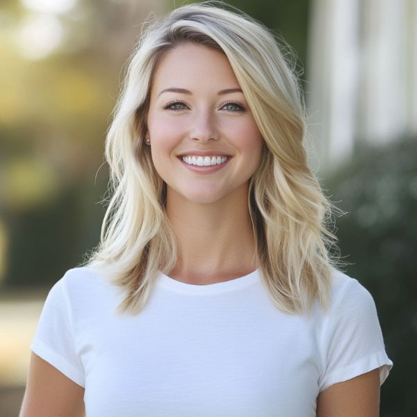 teenage girl with her eye closed, smiling