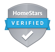 HomeStars Verified badge with blue ribbon and gray shield, white check mark