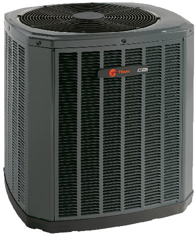 A gray air conditioner is sitting on a white surface.