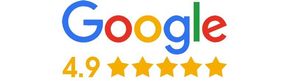 Google logo with a 4.9-star rating in yellow and orange stars
