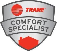 Trane Comfort Specialist shield logo in red, gray, and white