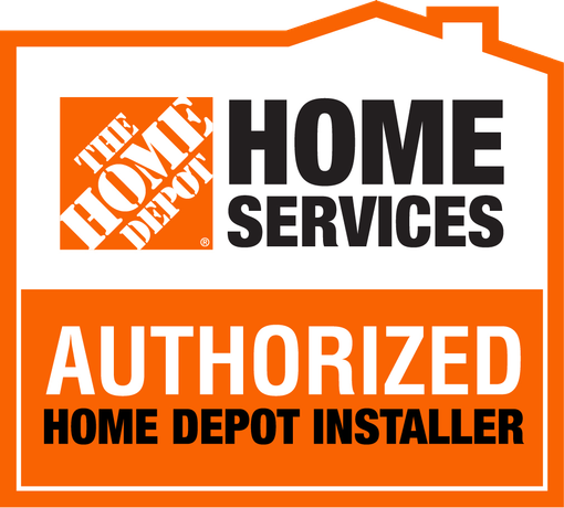 The Home Depot Services logo with “Authorized Home Depot Installer” text on a white background