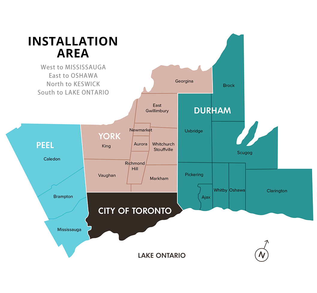A map showing the installation area of the city of toronto