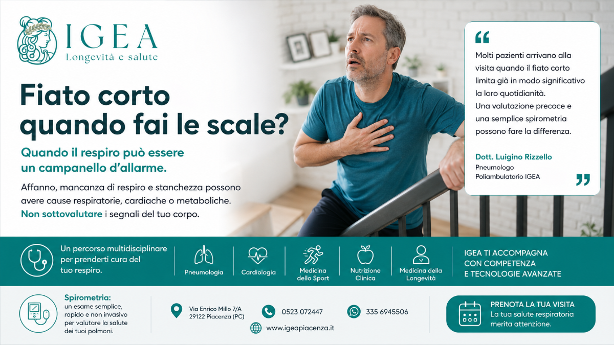 Spirometria a Piacenza: l’esame fondamentale per la salute dei polmoni | Poliambulatorio IGEA Piacenza Fiato corto quando fai le scale? Quando il respiro può essere un campanello d'allarme a Piacenza | Poliambulatorio IGEA