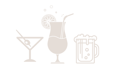 Cocktail glass, hurricane glass, and beer mug outlined in light gray.