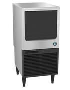 Ice machine, stainless steel cabinet, black door and bottom vent, on legs.