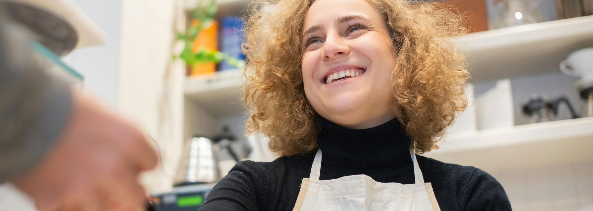 Picture of a woman looking happy. 