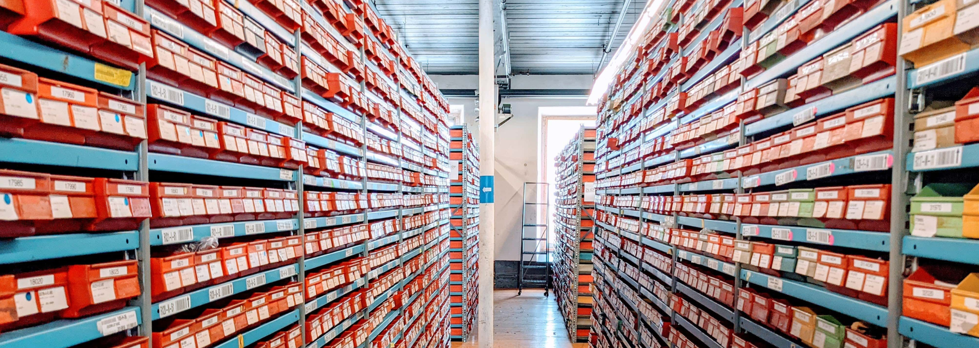 Picture of a warehouse aisle. 
