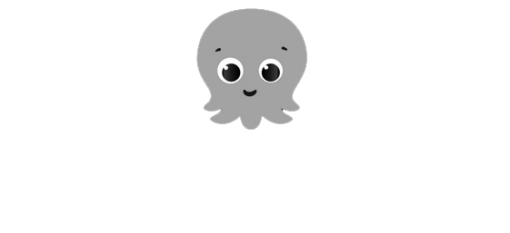 Gray cartoon octopus icon with big eyes on a white background