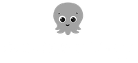 Gray cartoon octopus icon with big eyes on a white background