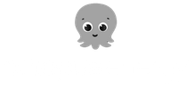 Gray cartoon octopus icon with big eyes on a white background