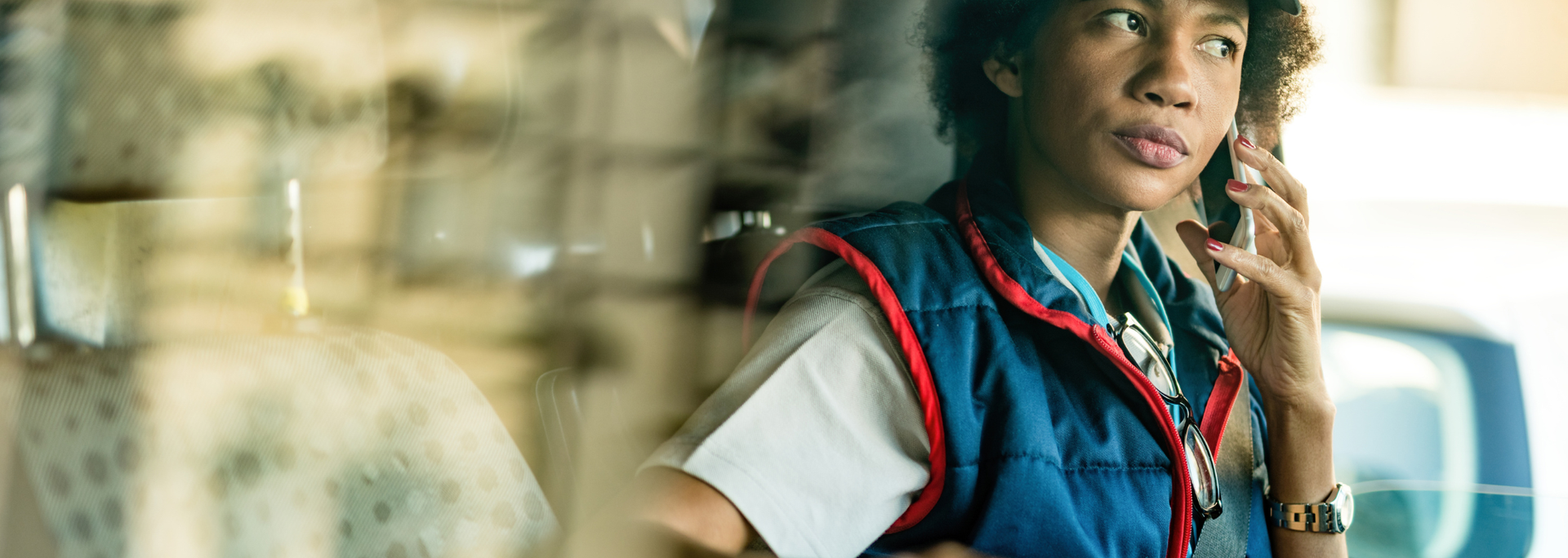 Picture of someone sat in a delivery van. Picture of someone sat in a delivery van.