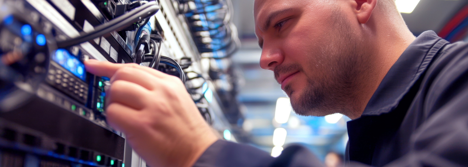 Picture of someone maintaining servers. Picture of someone maintaining servers.
