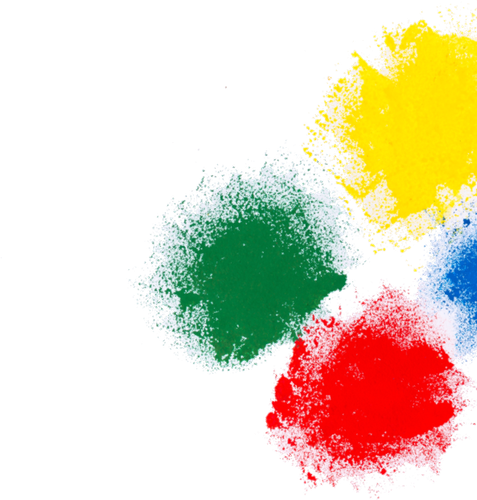 A white background with red green yellow and blue paint splashes