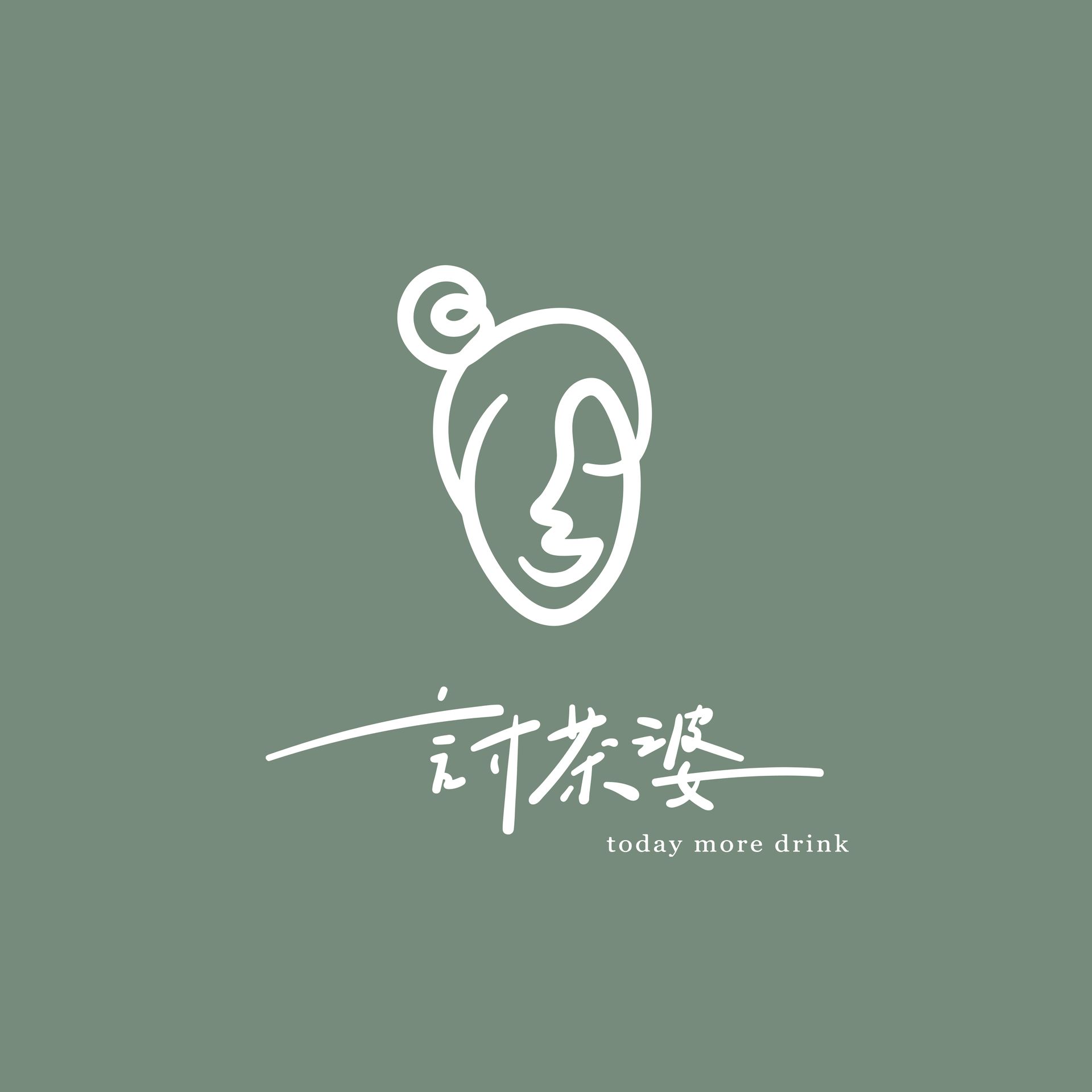 綠色背景上的女人臉的線條畫。