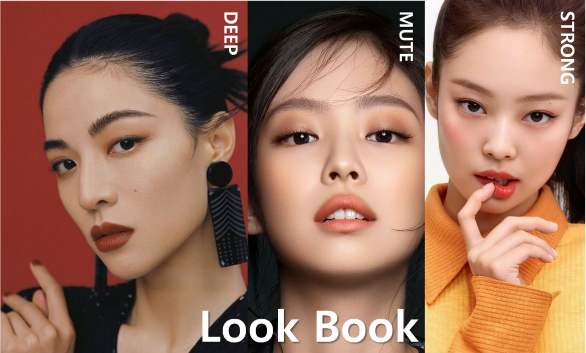 三張女人臉部照片的拼貼畫,底部寫著“look book”
