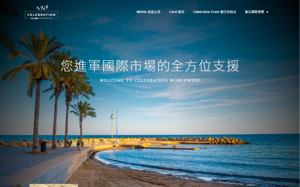 一個網站的螢幕截圖，上面有海灘和棕櫚樹。