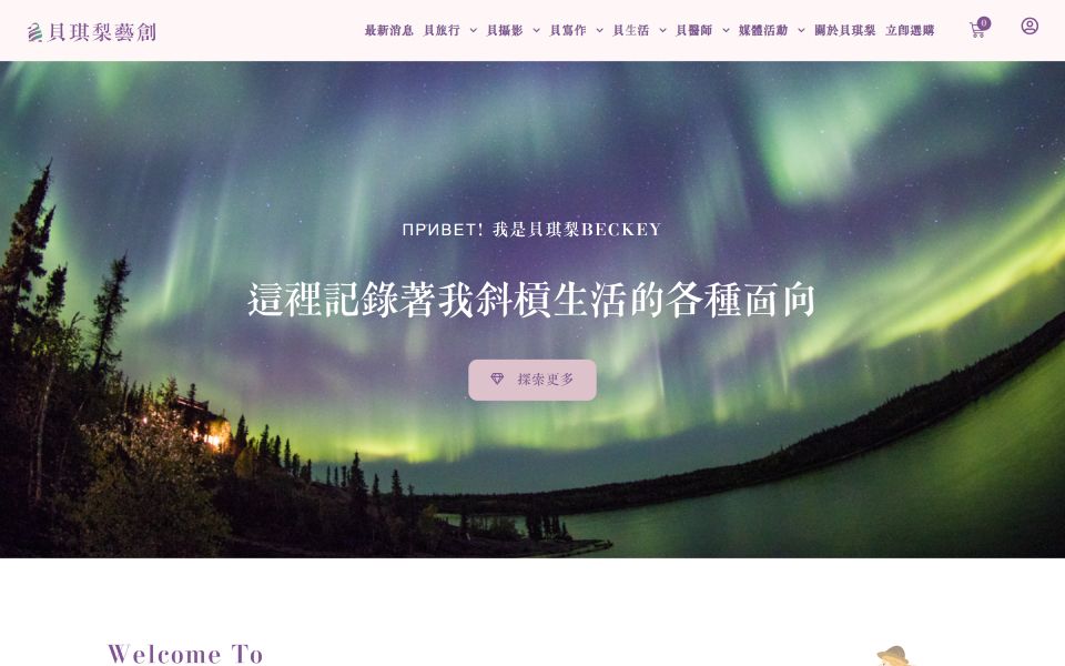 帶有北極光圖片的網站的螢幕截圖