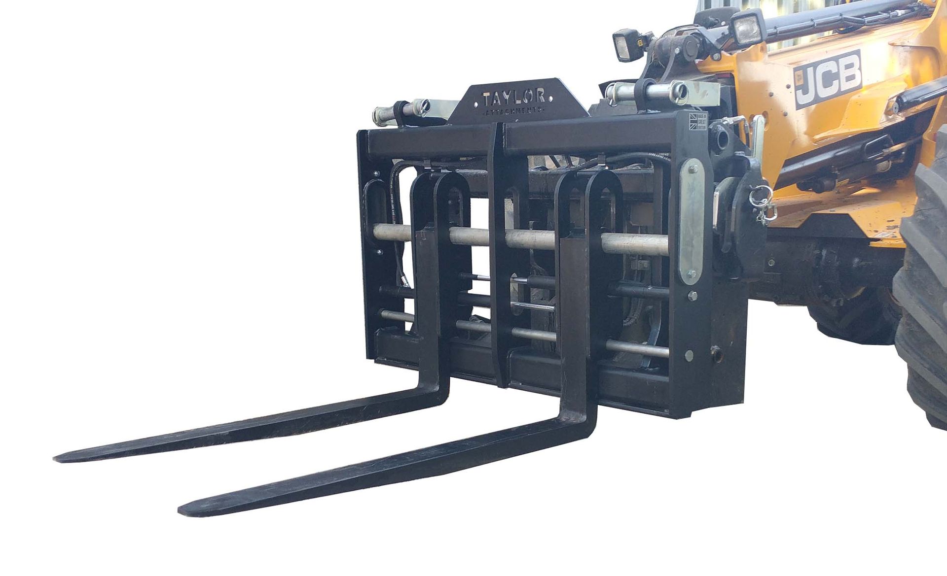 Hydraulic fork positioner on JCB telehandler