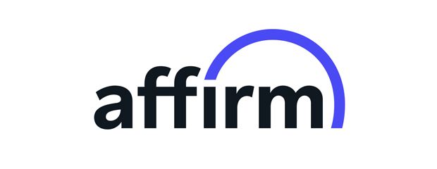 Affirm logo with black text and a blue arc over the “m”