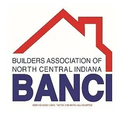 Logo for Builders Association of North Central Indiana (BANCI) with red roof outline and blue text