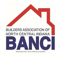 Logo for Builders Association of North Central Indiana (BANCI) with red roof outline and blue text
