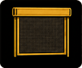 Gold accordion gate on a black background