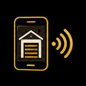 Golden smartphone with a house icon and wireless signal, suggesting smart home connectivity