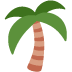 Ilustración de una palmera verde con un tronco curvo marrón sobre un fondo blanco.
