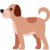 Perro de dibujos animados marrón y blanco de perfil con la cola enroscada.