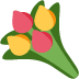 Tulipanes rosas y amarillos con hojas verdes sobre un fondo oscuro.