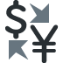 Icono de cambio de divisas en blanco y negro con dólar, yen y flechas.