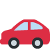 Icono de coche de dibujos animados rojo con ruedas negras sobre fondo blanco