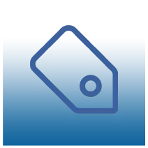 Icono de etiqueta de precio azul sobre un fondo con degradado de azul claro a oscuro.