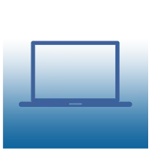 Icono de portátil azul sobre un fondo con degradado de azul claro a oscuro.