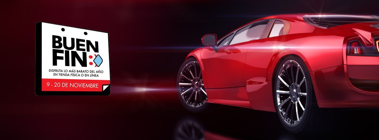 Coche deportivo rojo sobre fondo negro y rojo con un cartel de venta que dice