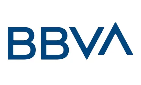 Logotipo de BBVA en azul oscuro sobre fondo blanco.