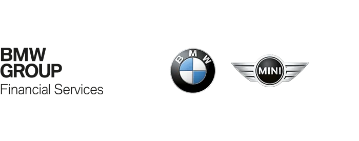 Logotipo de BMW Group Financial Services con los logotipos de BMW y MINI sobre un fondo blanco.