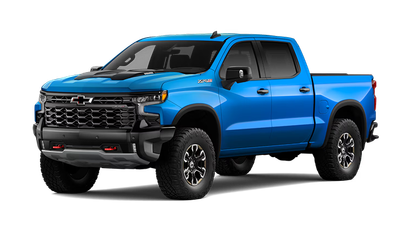 Camioneta azul sobre fondo blanco, vista frontal en ángulo