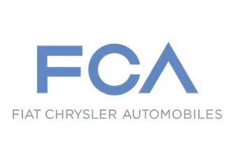 Logotipo de FCA con letras azules y texto gris “FIAT CHRYSLER AUTOMOBILES” sobre fondo blanco.