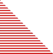 Red and white striped triangular shape against a white background.